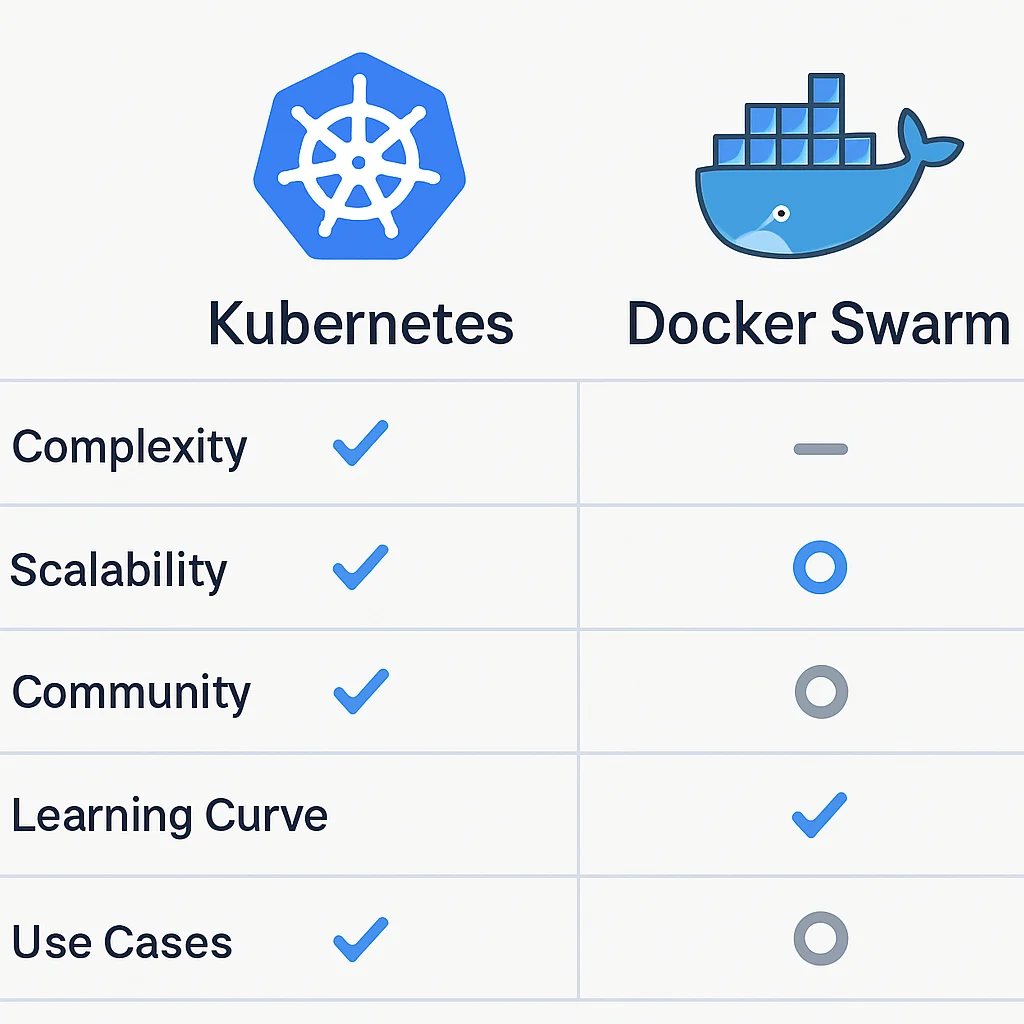 Vergelijkingstabel Kubernetes en Docker Swarm kenmerken
