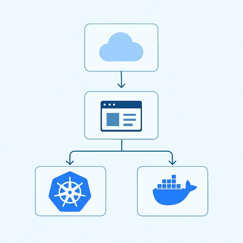 Stroomdiagram implementatie webapplicatie op Kubernetes en Docker Swarm