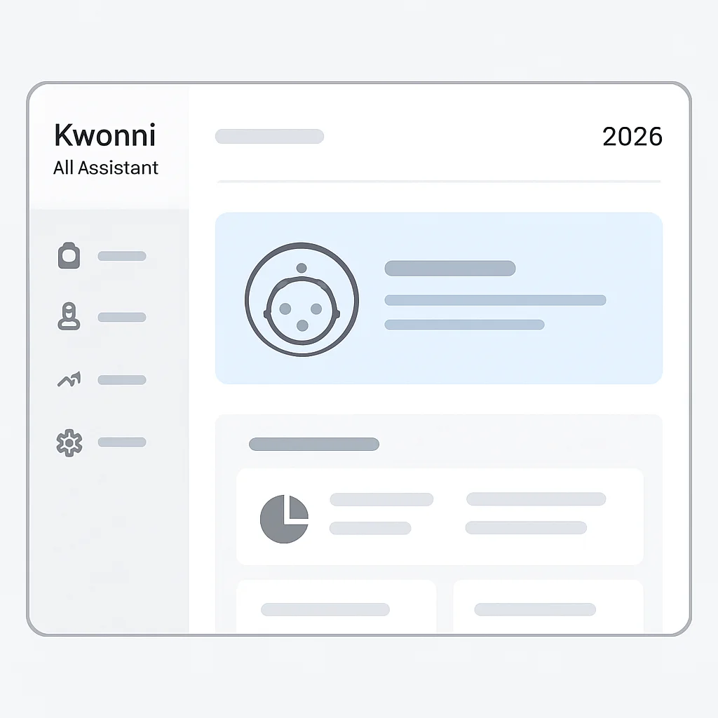 Screenshot Kwonnis AI Assistant 2026 dashboard